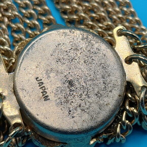 Vintage Japan Multi-Strand Gold Tone Necklace, Layered Chains, Floral Clasp, 19 - Picture 7 of 10